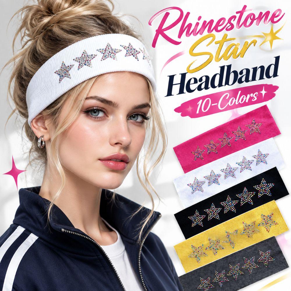 Non Slip Rhinestone Star Headband Elastic Stretchy Sweatband Y2K Knit Hair Band Daily Wear