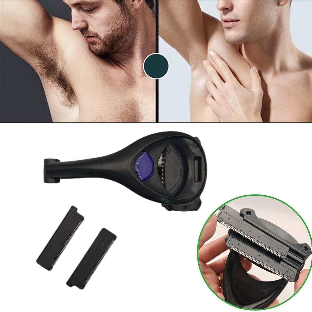 1 Set Manual Razor with Foldable Long Handle - Double/Triple Blade, Integrated Exfoliating Shaving Head, Back & Full-Body Hair Removal for Chest