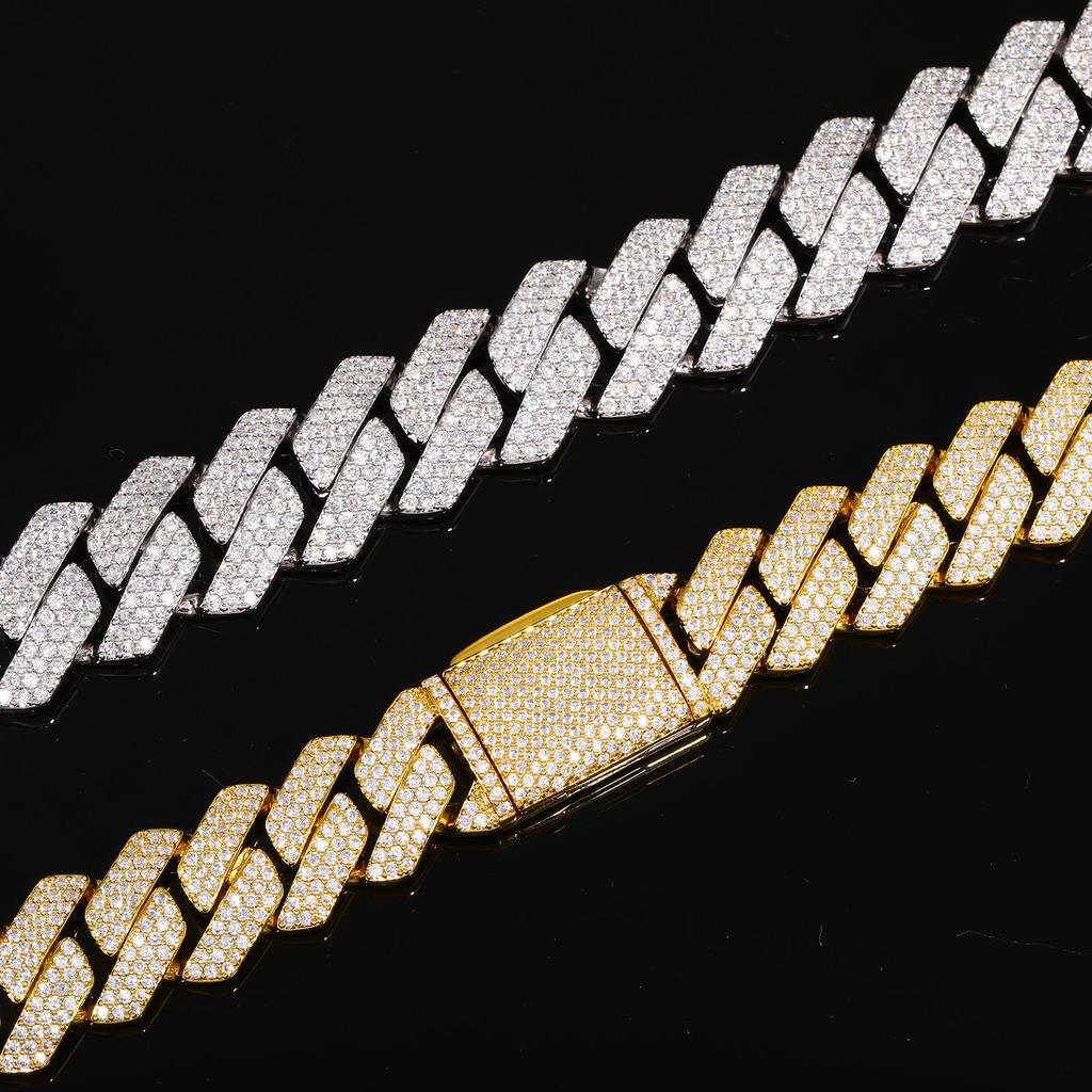 16mm 3-Row Rhombus Cuban Chain Bracelet with Inlaid Moissanite - Luxury Hip Hop Style for Men