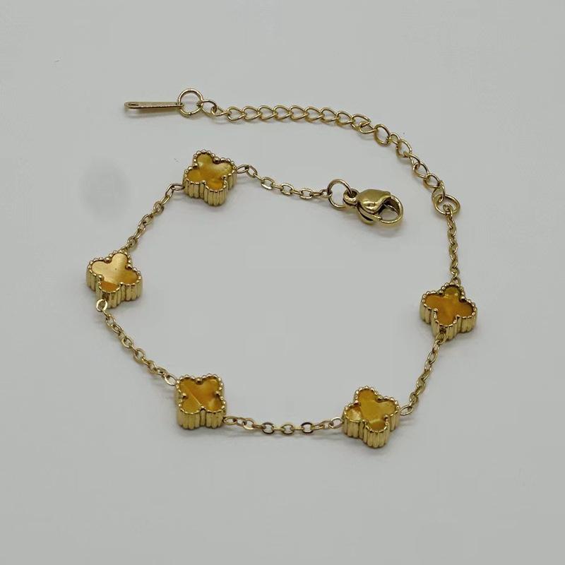9Mm Double-Sided Shell Lucky Five Flowers Four-Leaf Clover Bracelet Light Luxury Ins Style Does Not Lose Colour Hand Titanium Steel Bracelet