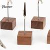 Compact Note Holder Wooden Cube Memo Clip Stand, Display Solid Wood Square Base Receipt Card Holder, Vertical for Wedding Party or Office Table