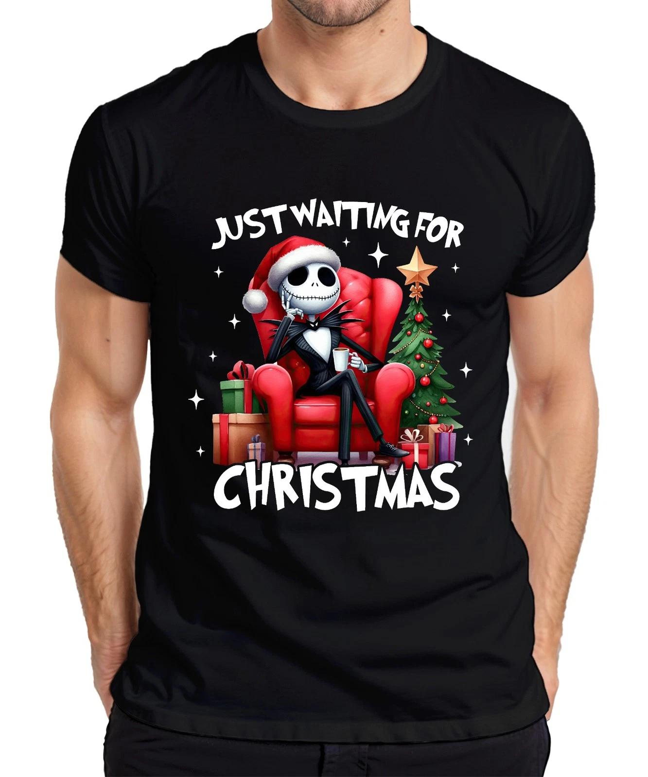Just Waiting For Christmas Jack Skellington Skelett Weihnachten Herren T-Shirt L