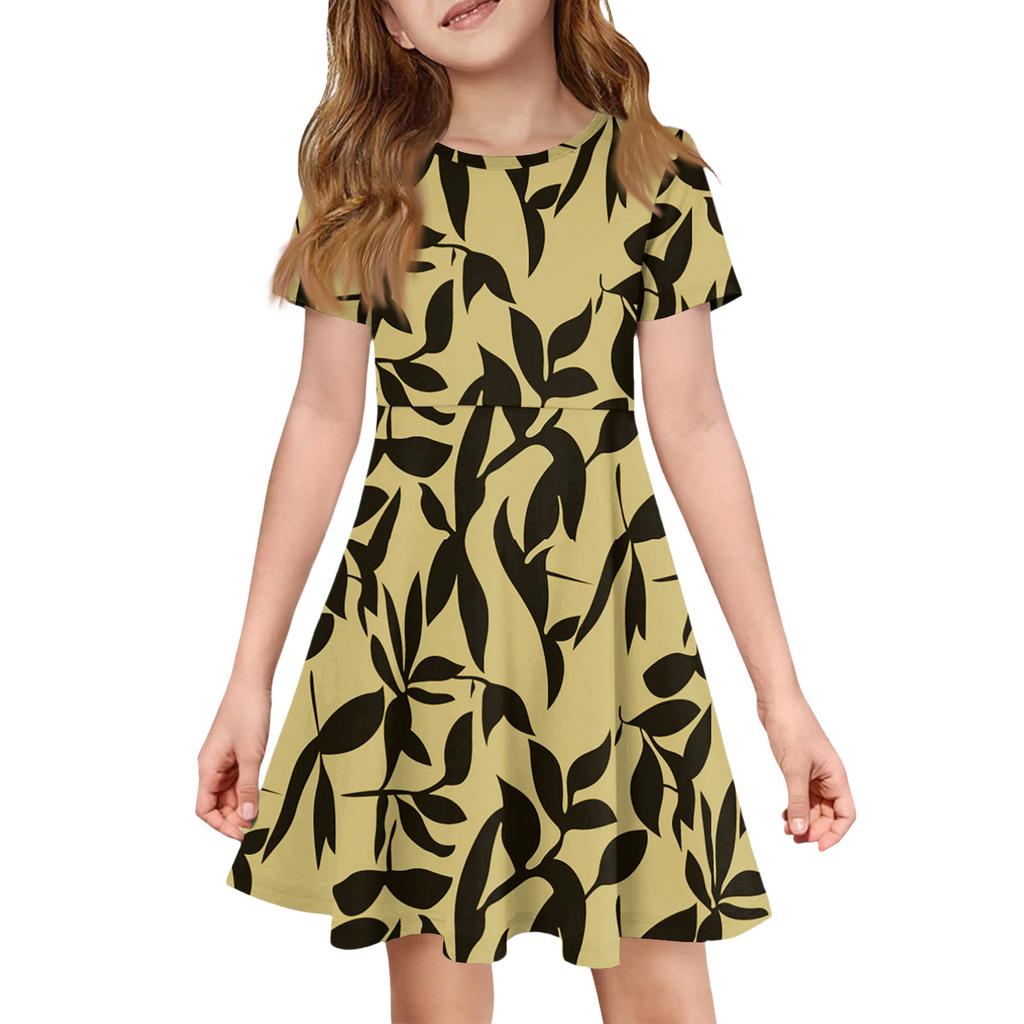 Girl Summer Dress Color & Print Short Sleeve Dress With Pocket Casual Dress Shorts Sleeve Party Dress Easter Day