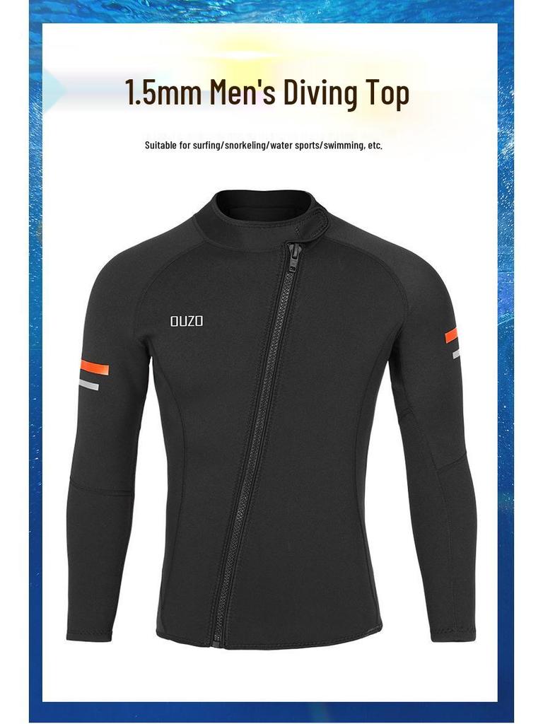 OUZO 1,5 mm Unisex Långärmad Dyk- & Surfvåtdräkt - Sol- & Manetsskydd, Vinterbadtopp