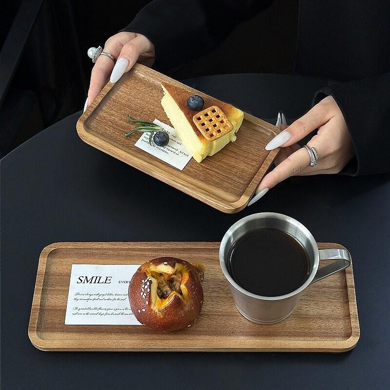 High-end Acacia Wood Rectangular Tray Cafe Plate Afternoon Tea Dessert Plate Bread Serving Tray Tea Tray