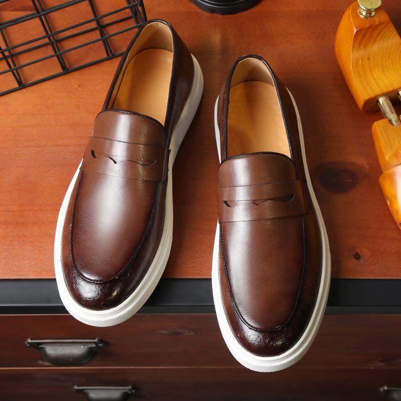 Fashion Men's Casual Shoes Embossed Leather Men Fashion British Style Penny Loafers Mens Slip-on Thick Sole Outdoor Flats