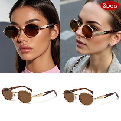 1/2 Stück Damen Ovale Sonnenbrille Mode Metall Sonnenbrille Retro Trend UV400 Schutz Outdoor Straßen Brille High End