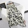 Women's Black & White Floral Chiffon Midi Skirt - High Waist A-Line Summer Style