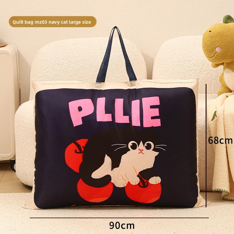 Cartoon Cat Plush Cotton Comforter Storage Bag For Travel And Bedroom Organization