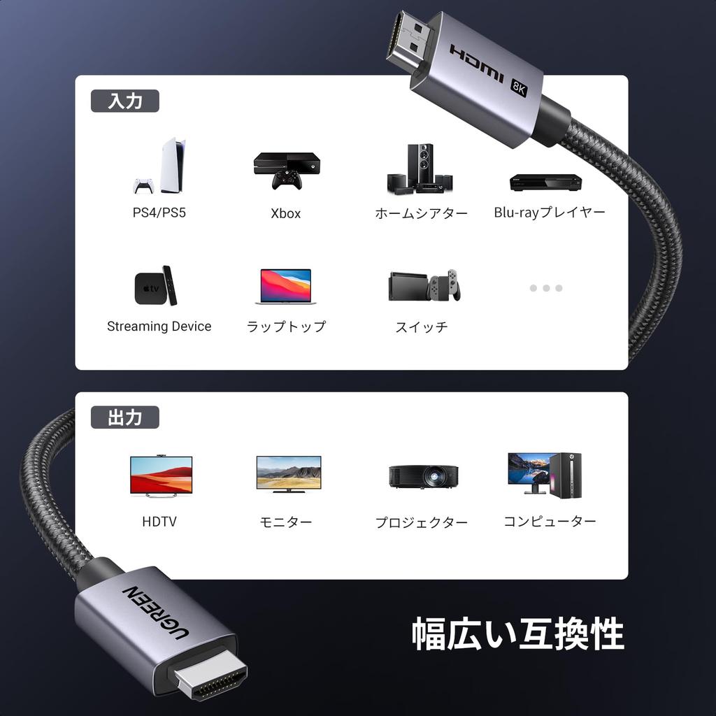 UGREEN 8K 60Hz HDMI HDMI Ultra High Speed Speed 48Gbps Unterstützung für 4K Dynamisch Aluminiumlegierung und Nylonkabel, 2.1 Zertifiziert, Ultra-Hoch 10K, 8K, UHD,