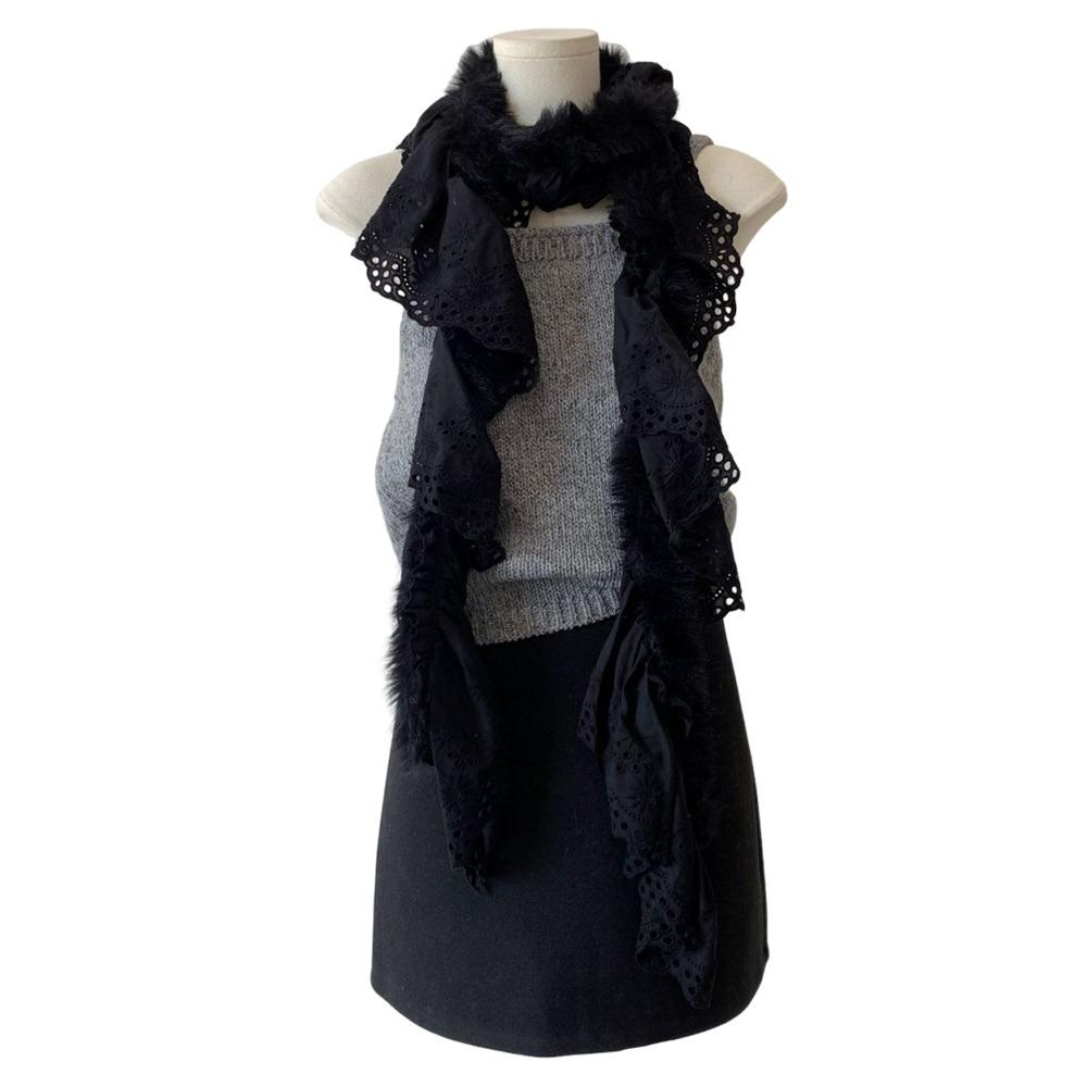 Fashion Black White Y2K Scarf Neck Warmer Hot Girl Hottie Lace&Hairy Scarf Neck Warmer Autumn Winter Spring чёрный