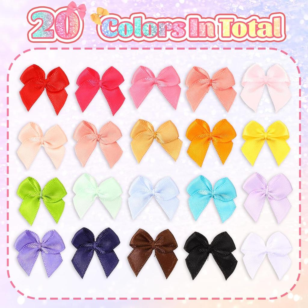 300 PCS Mini Satin Ribbon Bows Colorful Mini Bows 1" Tiny Crafts Bow Decoration 20 Colors Fabric Small Bow Cute Accessories for Crafts Gifts Party
