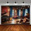 2D Vintage Music Studio Backdrop Brick Wall Photography Background for Live Streaming