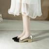 LeShion  Real Women Pumps Silvery Mix-color Chunky High Heel Slipon Shallow Shoes Woman Square Toe Golden Pump