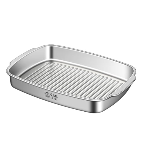 Grill Tray, Fish Grill Tray, 45mm Deep, Rectangular Grill Plate, Grill Pan, Wide, Deep, 316 Stainless Steel, Cooking Tray, Yakiniku Plate, Fish Grill
