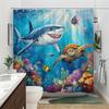 1Pc Underwater Shark & Sea Turtle Shower Curtain - Vibrant Coral Reef With Tropical Fish, Dynamic Marine Life Design, Durable Po