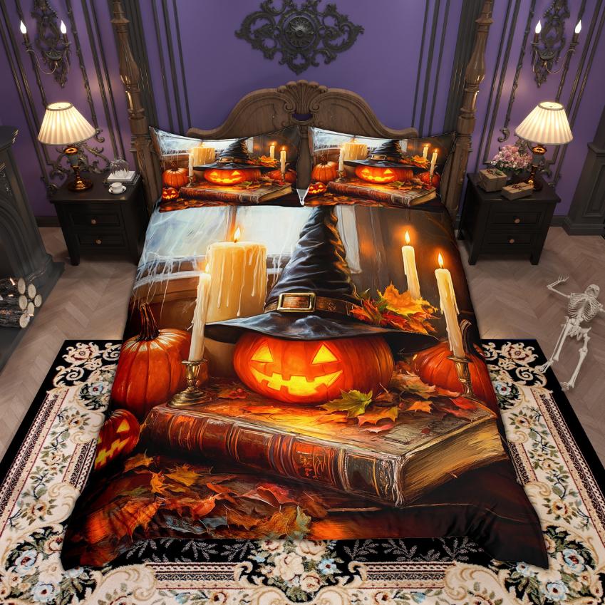 Homewish Magic Witch Duvet Cover Set Halloween Pumpkin Bedding Set Festival Theme Quilt Cover Set