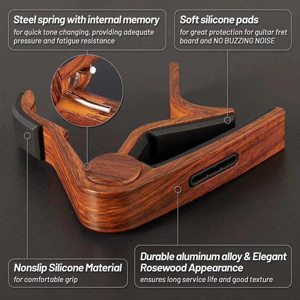 Gitarr Capo Snabbväxling Nyckelklämma Akustisk Ton med Plektrumhållare och 4 Gitarrplektrum