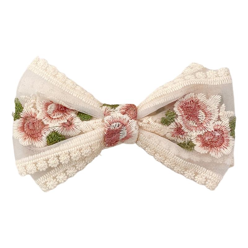 

Embroidered Floral Flat Clips Hairpin 2000s Style Balletcore Headdress Bunches Accessories Elegant Bowknot Headdress