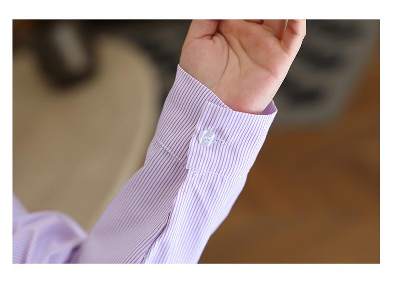 Women's Plus Size V-Neck Purple & White Striped Short-Sleeve Shirt - Slimming, Professional, Formal, Extra Large, Spring/Summer