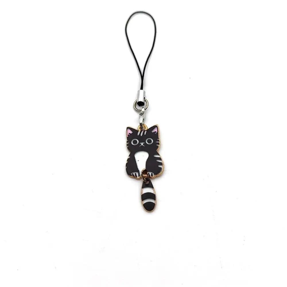 Kitten Pendant Cat Phone Strap Wag Tail Lost Phone Charm Cute Key Ring Phone Lanyard Women Girls Phone Accessories