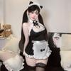 Sexy Maid Uniform Lace Pussy Headgear Cosplay Lingerie Suit Pure Desire