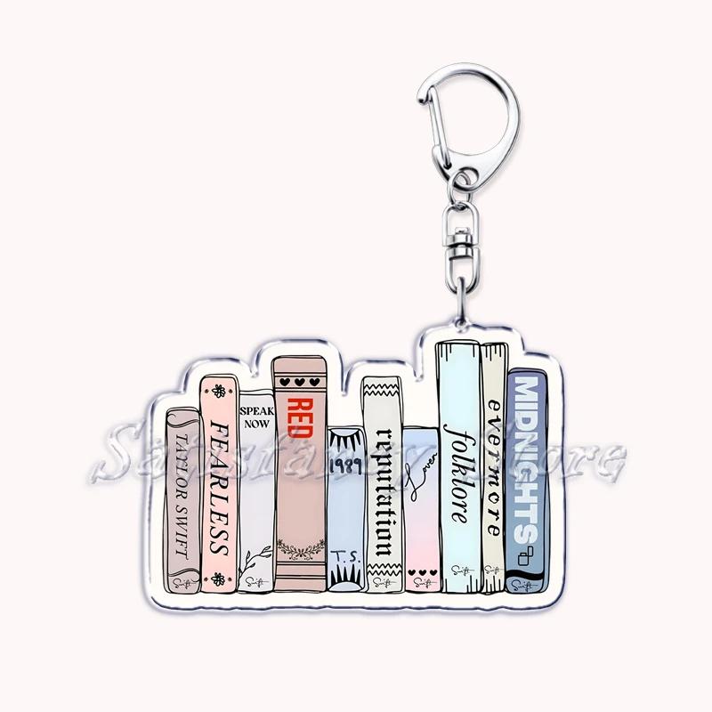 Pastel I Heart Flowery Books Keychains Ring for Accessories Bag Pendant Key Chain Keyring Jewelry Fans Lovers Gifts