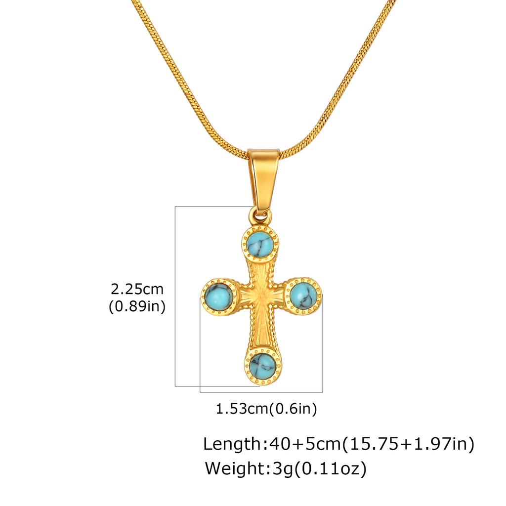 Stainless Steel Inlaid Natural Stone Cross Pendant Necklace Women'S Retro High-End Jewelry Pn-2197