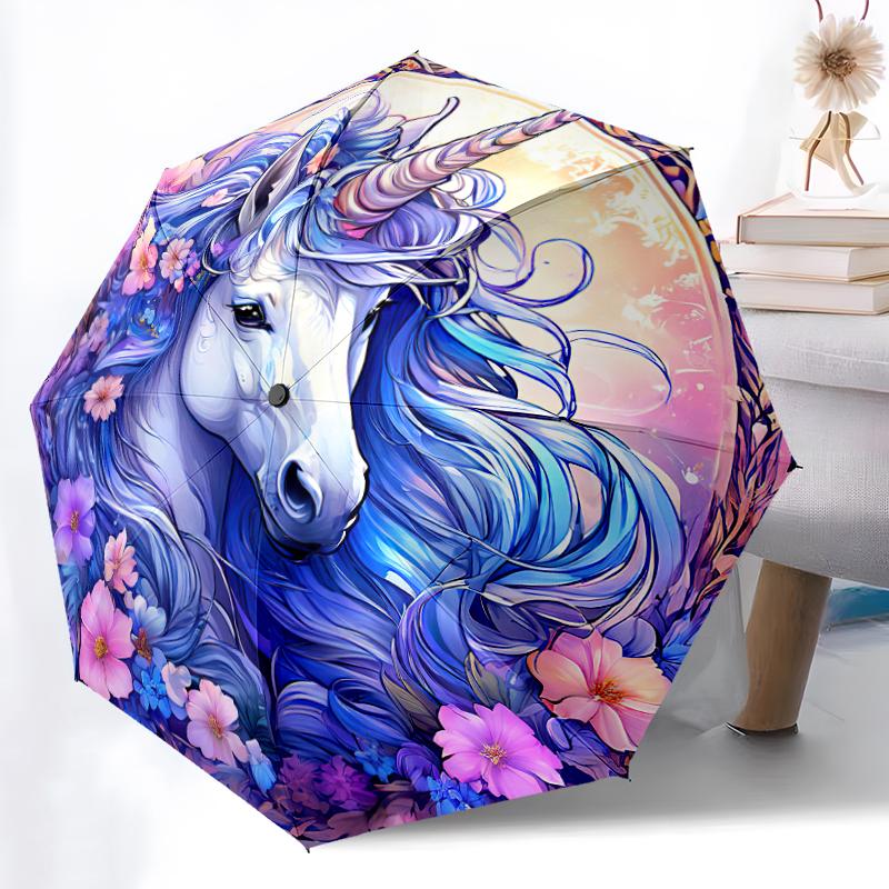 1PC unicorn cartoon Umbrella Portable Folding Umbrella Iron Frame Hole Bone Structure Outdoor Home Umbrella A3