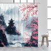 Rideaux de douche style japonais Lac de montagne abstrait Pavillon Fleur Art à l'encre Tissu de rideau de bain Décor de salle de bain pour la maison Avec crochets