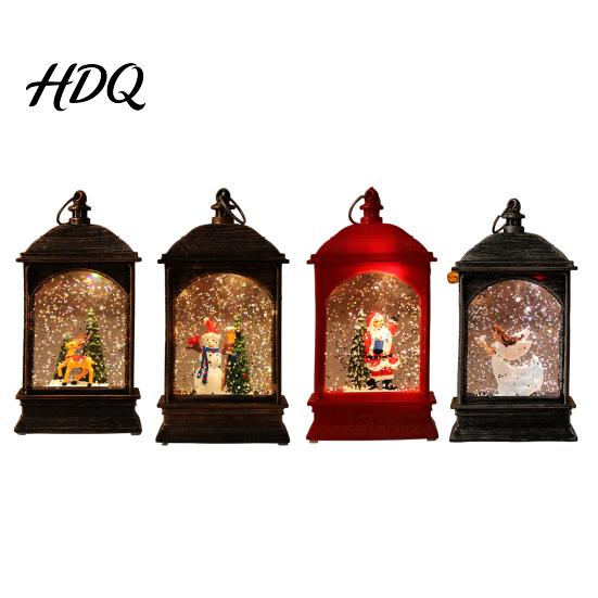 Winter Seasonal Home Decor Christmas Snow Lantern Battery Operated Swirling Water Glittering Vintage Holiday Party Table Centerpiece Santa