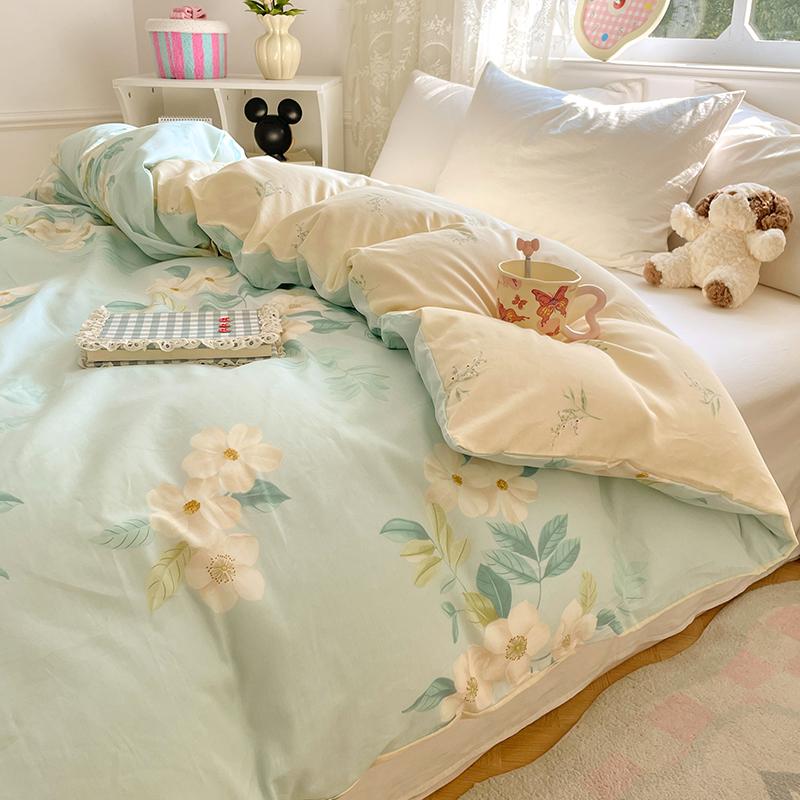 1pc 100% Cotton Floral Duvet Cover Soft Skin-Friendly King Size Comforter Cover with Zipper Spring Summer Breathable Quilt Cover