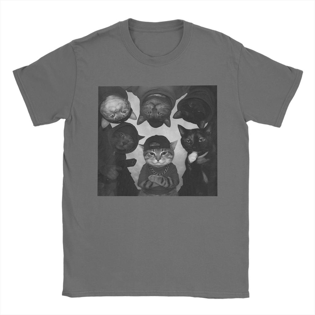 Funny Cat Meme Vintage Thug Gang T-Shirt  Harajuku T-Shirts Short Sleeve Y2K Casual Tops Summer Cotton Crewneck Oversized Tees