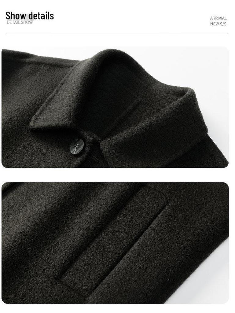 Hochwertiger Herren-Mittellanger Mantel aus 100% Wolle - Beidseitig, Schlichtes Design für Herbst/Winter