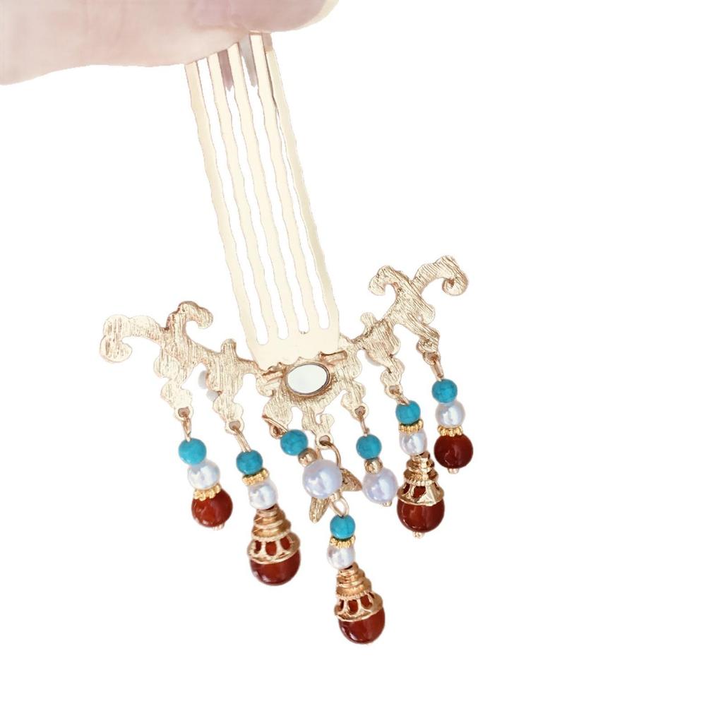Pearl Auspicious Cloud Hair Comb: Ancient Xiuhe Tassel Hairpin for Updos