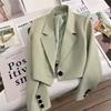 Women's One Button Short Blazer, Polyester Long Sleeve Notched Lapel Regular Fit Elegant Commuter Suit Jacket