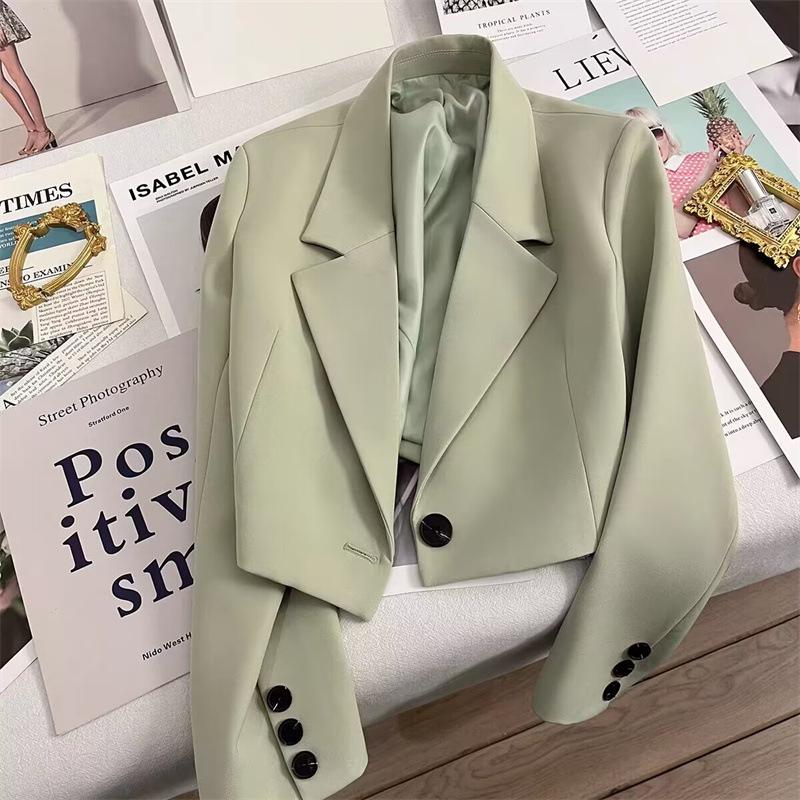 Women's One Button Short Blazer, Polyester Long Sleeve Notched Lapel Regular Fit Elegant Commuter Suit Jacket