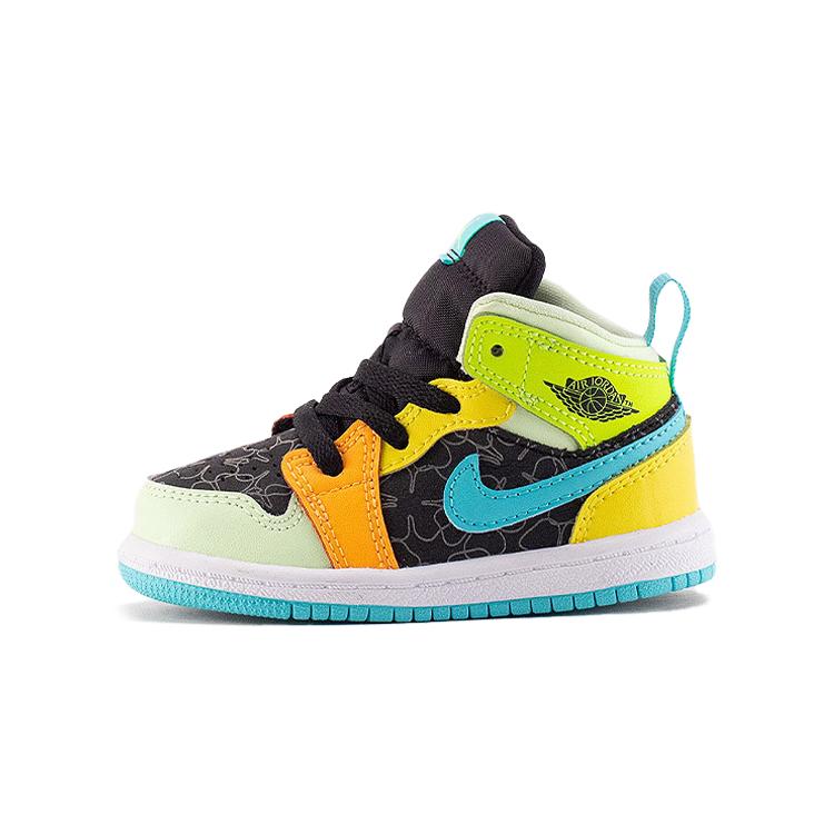 

New Jordan Air Jordan 1 Mid SE Slip Resistant Shock Absorbers Mid Top Toddler Shoes Black Infant And Toddler BQ6933-037 26