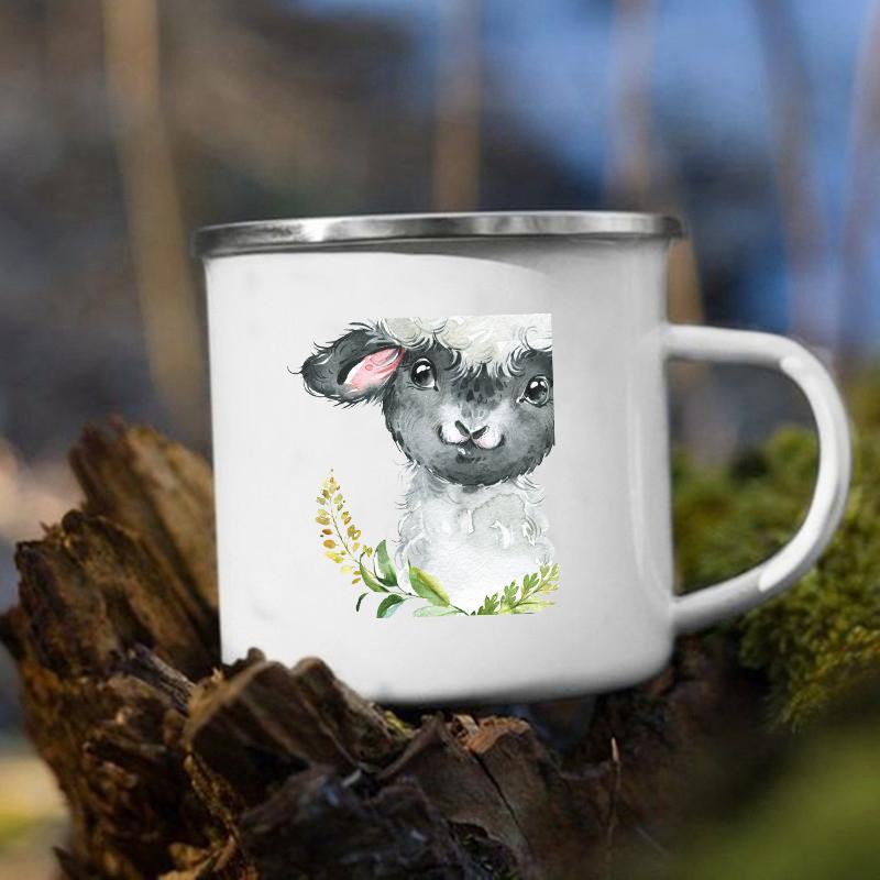 Cute Animal Horse Deer Print Mugs Creative Drink Coffee Milk Cups Kawaii Kids Animal Theme Party Juice Enamel Mug Gift for Child
