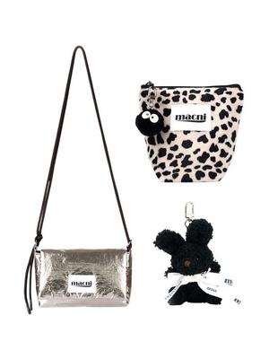 Macni [SET] GLOSSY STRING BAG & LEOPARD POUCH & KEYRING SET