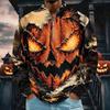 Men's Retro Corduroy Halloween Print Stand Collar Long Sleeve Casual Top with Pocket