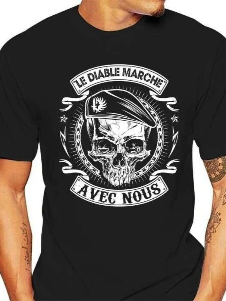 Legion Etrangere, The Devil Walk with Us. France Foreign Legion Skull T-Shirt. Premium Cotton Short Sleeve O-Neck Mens T Shirt