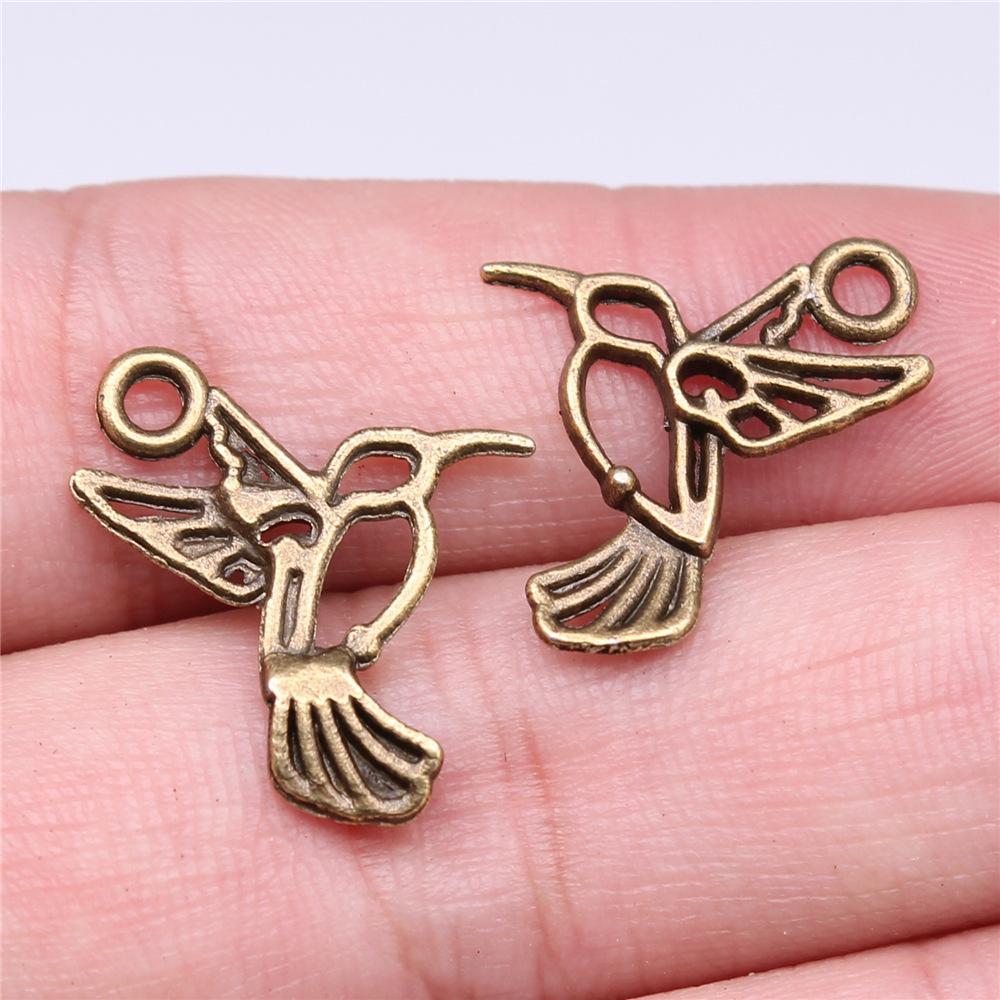 40pcs Charms Lovely Bird Antique Bronze Silver Color Pendants Making DIY Handmade Craft Finding Jewelry