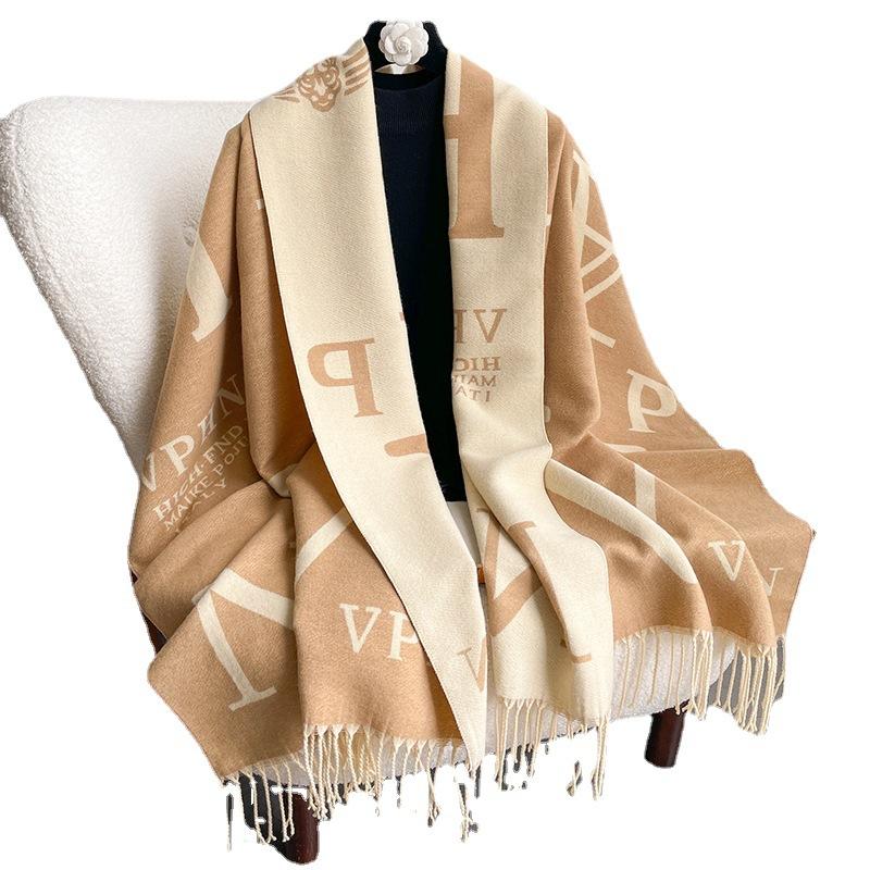 Winter-Imitat-Kaschmirschal Damen Herbst- und Winter-verdickter Fransen-Schal Zweifach verwendbar Warm und vielseitig