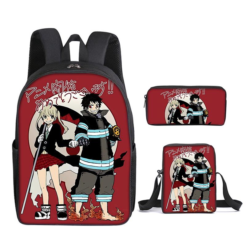 Classic Funny Fire Force season 3 3D Print 3pcs/Set pupil School Bags Laptop Daypack Backpack Inclined shoulder bag Pencil Case