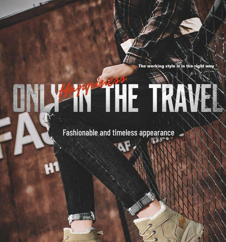 Men's Korean Style Velvet-Lined Martin Boots – High Top, Warm Winter Work Shoes