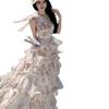 Seaside vacation style travel V-neck sleeveless waist print fairy irregular chiffon slim dress long dress woman