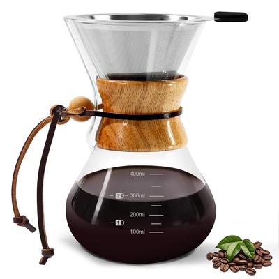 FGIUKC Drip Coffee Server, Heat-Resistant Glass, Coffee Dripper, Stainless Steel Filter, Double-Layer Mesh, Reusable, Microwaveable, 400ml Capacity, G