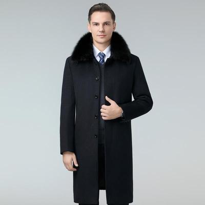 Men's Woolen Long Overcoat with Detachable Liner - Warm & Thick for Autumn/Winter, Over-the-Knee, Cold Protection, Middle-Aged Style