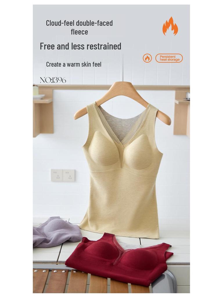 Women's Warm Wool Silk V-Neck Mesh Vest with Fleece & Bra Pads
